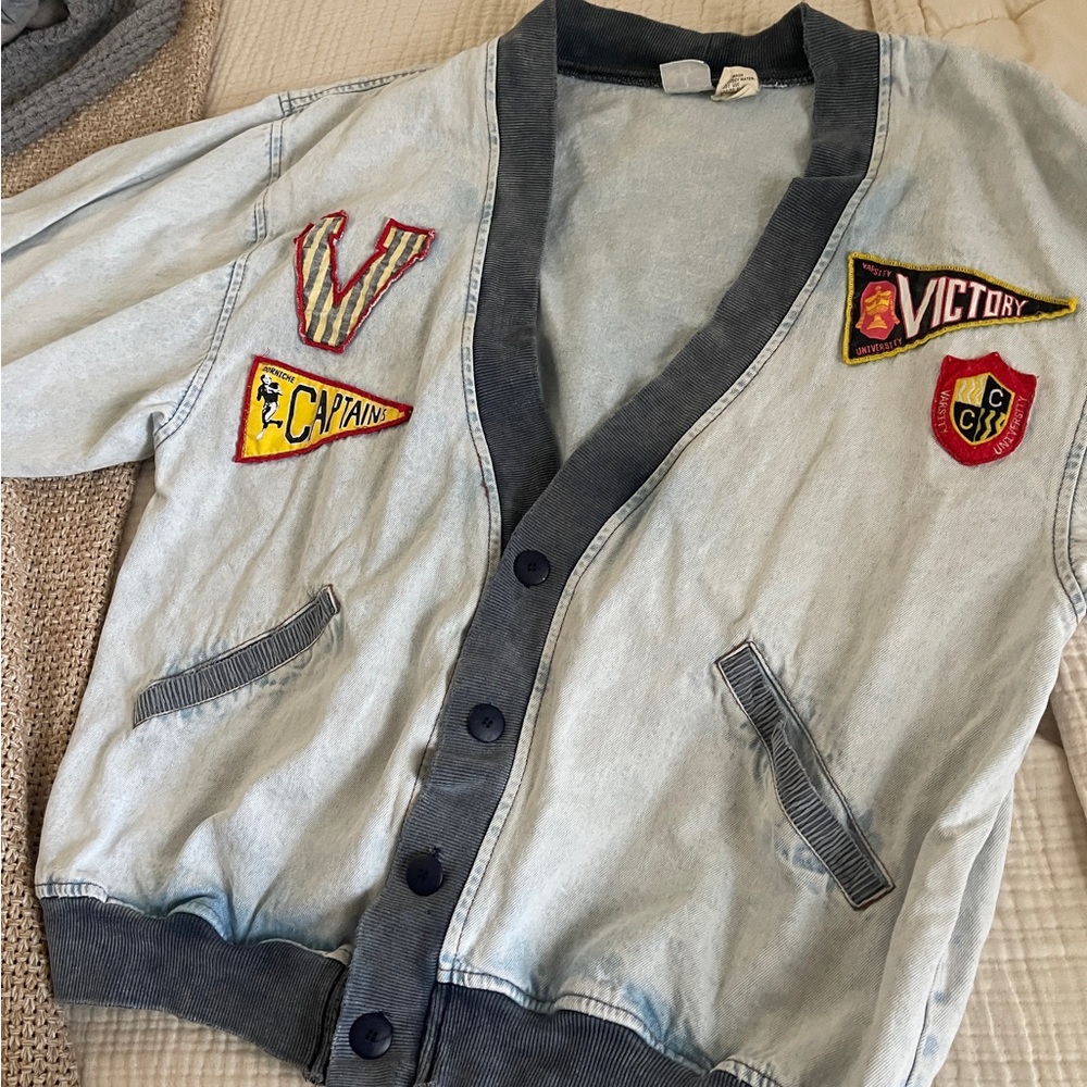 Vintage Patchwork Denim varsity patchwork 80s Jac… - image 2